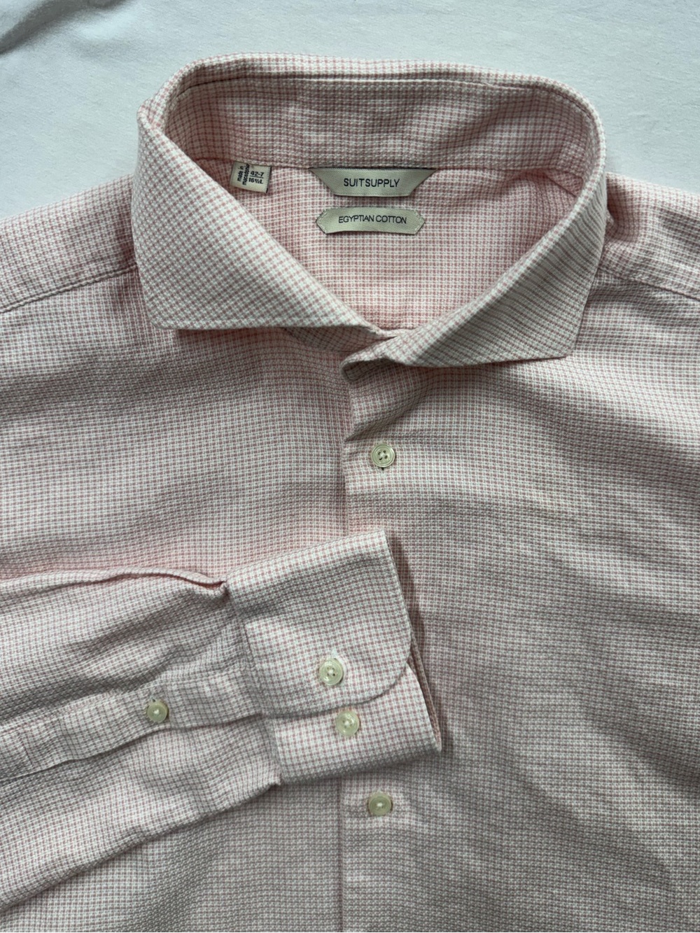 SuitSupply Dress Shirt Mens 42-7 16.5L Pink Egyptian Cotton Textured Canclini